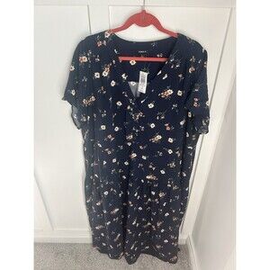 Torrid 2X Navy Floral Button Short Sleeve Ruffle Tie Midi Dress Tiered Plus Size